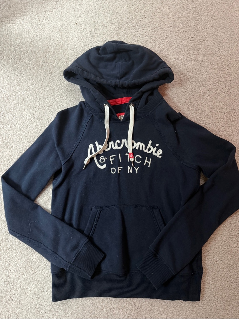Abercrombie & Fitch Navy Hooded Pullover Sweatshirt XS like new - Picture 2 of 4